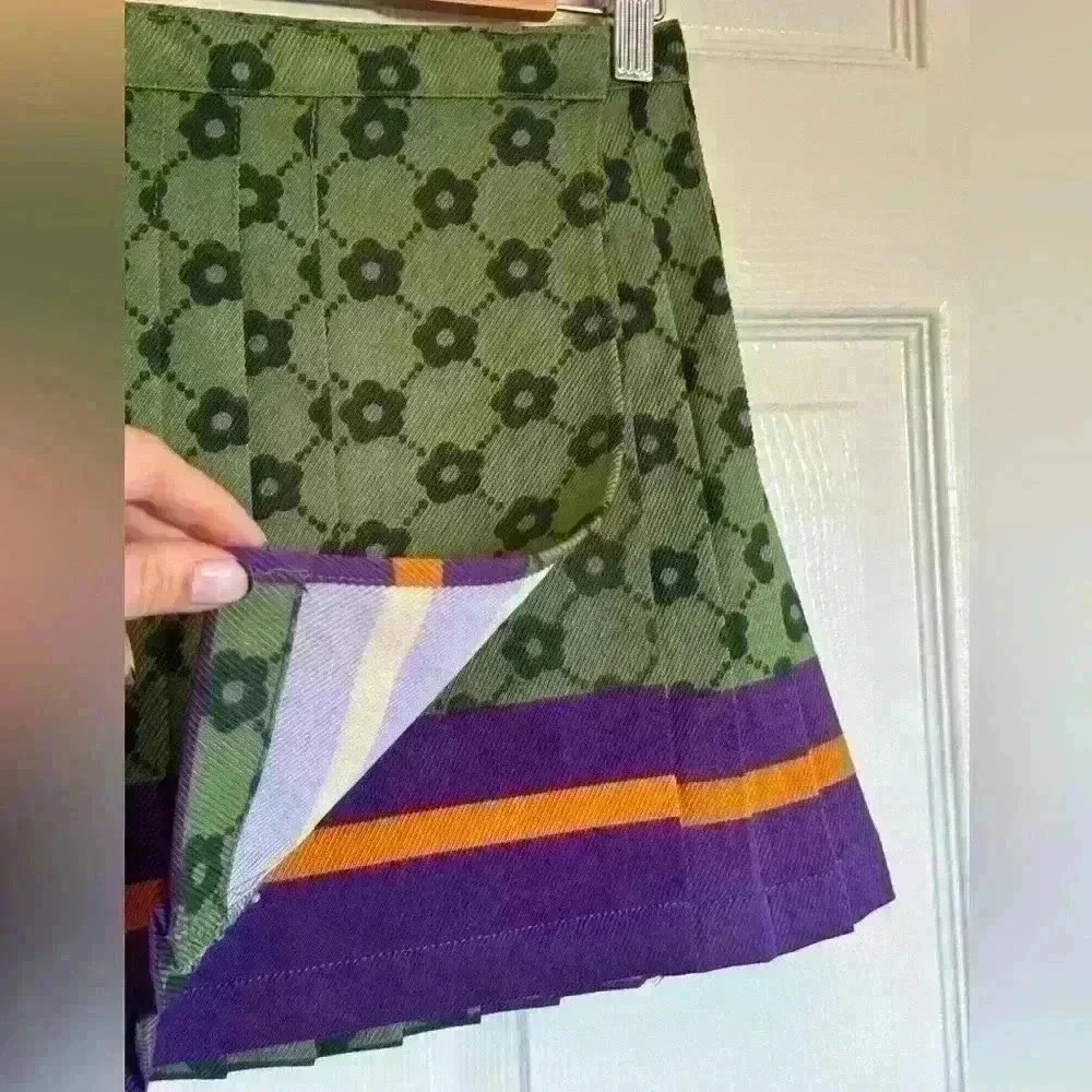 Urban Outfitters Pleated Dark Academia Novelty Scarf Print Funky Y2K Skirt Med - Picture 3 of 11